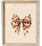SWZHHYL Vintage Heart Bow Wall Art, Romantic Ribbon Bow Canvas Prints, Cottagecore Love Painting...
