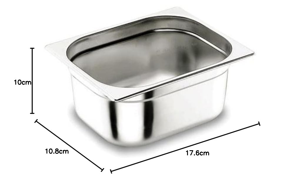 Pentole Agnelli Bassine Gastronorm 1/9, Acier Inoxydable 10.8x17.60x10 cm