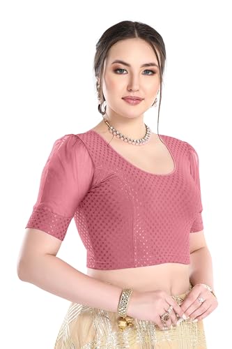 Image of FINESTFIT Stay On Trend Fashion 100% Cotton Readymade Blouses for Women,Round Neckline with Organza Balloon Sleeves.