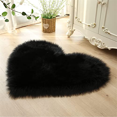 YRXRUS Heart Rug, Black Heart Shaped Rug, Fluffy Faux Fur Rugs, Shag Mats for Bedroom Living Room, Love Coquette Room Decor 2x3 Ft