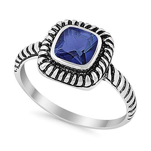 Blue Apple Co. Art Deco Ring 8mm Princess Cut Cubic Zirconia Oxidized Rope Vintage Style Solitaire Ring Statement Wedding Engagement Rings For Women 925 Sterling Silver Gift For Special Occasion2