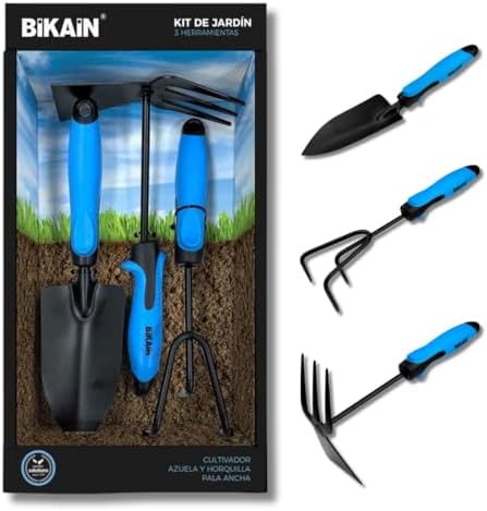 BIKAIN – Gardening Kit – 3 Tools – Includes Wide Shovel, Lance+Fork and Cultivator – Ergonomic and Non-Slip Handles – Steel Tool BIKAIN – Gardening Kit – 3 Tools – Includes Wide Shovel, Lance+Fork and Cultivator – Ergonomic and Non-Slip Handles – Steel Tool