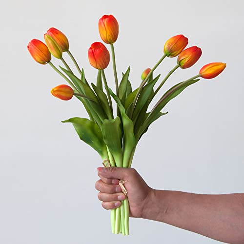 Aoivrb 10 PCS Artificial Tulip Flowers Real Touch Tulips Faux Tulips Fake Tulips Bouquet Table Arrangements Gift for Home Office Party Wedding Birthday Garden Store Decoration (Orang)