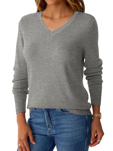 Image of GKBK Women's Sweaters 2026 Fall Fashion Lightweight Classic V Neck Business Casual Outfits Long Sleeve Knit Pullover Tops