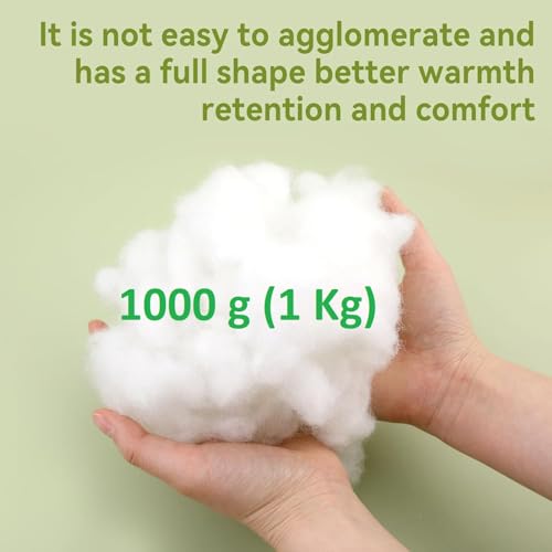 Image of Soft 1 Kg Fiber, Racron Polyester Synthetic Cotton Filling for Cushion, Pillow, Teddy Bear, Toy Stuffing (1 Kg, Pure Virgin Fiber, White) (Vacuum Packed)