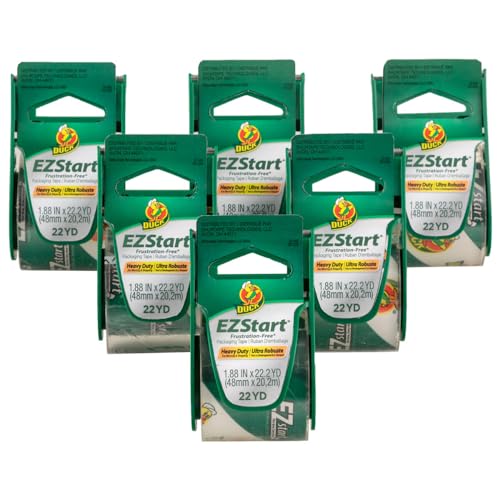 Duck EZ Start Clear Packing Tape with Dispenser – 6 Pack of Packaging Tape for Shipping, Moving & Storage - Quiet Easy Start Tape for Boxes & Mailing Supplies, 1.88 Inch x 22.2 Yards (824922)