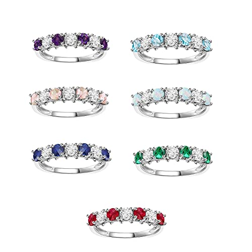 Tirafina Lab-Created Ruby And Lab-Created White Sapphire Band Ring, Alternating Stones, Sterling Silver, (3.5Mm Stone) #TOP3