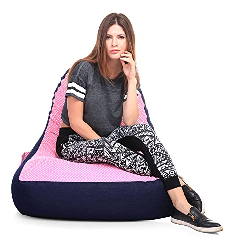 Image of Style Homez Urban Design Denim Canvas Polka Dots Printed Chair Bean Bag XXL Size Filled with Beans Fillers