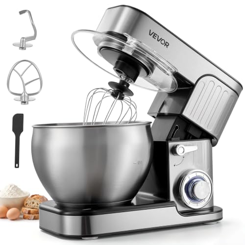 Image of VEVOR 7.4 Qt Tilt Head Stand Mixer 500W Electric Dough Mixer, 6 Speeds with Pulse Food Kitchen Mixer with Stainless Steel Bowl, Splash Guard, Dough Hook, Whisk, Beater, for Baking Mixing