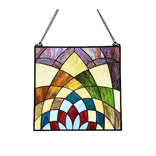 Radiance Goods Geometric-Style Black Finish Stained Glass Window Panel 16