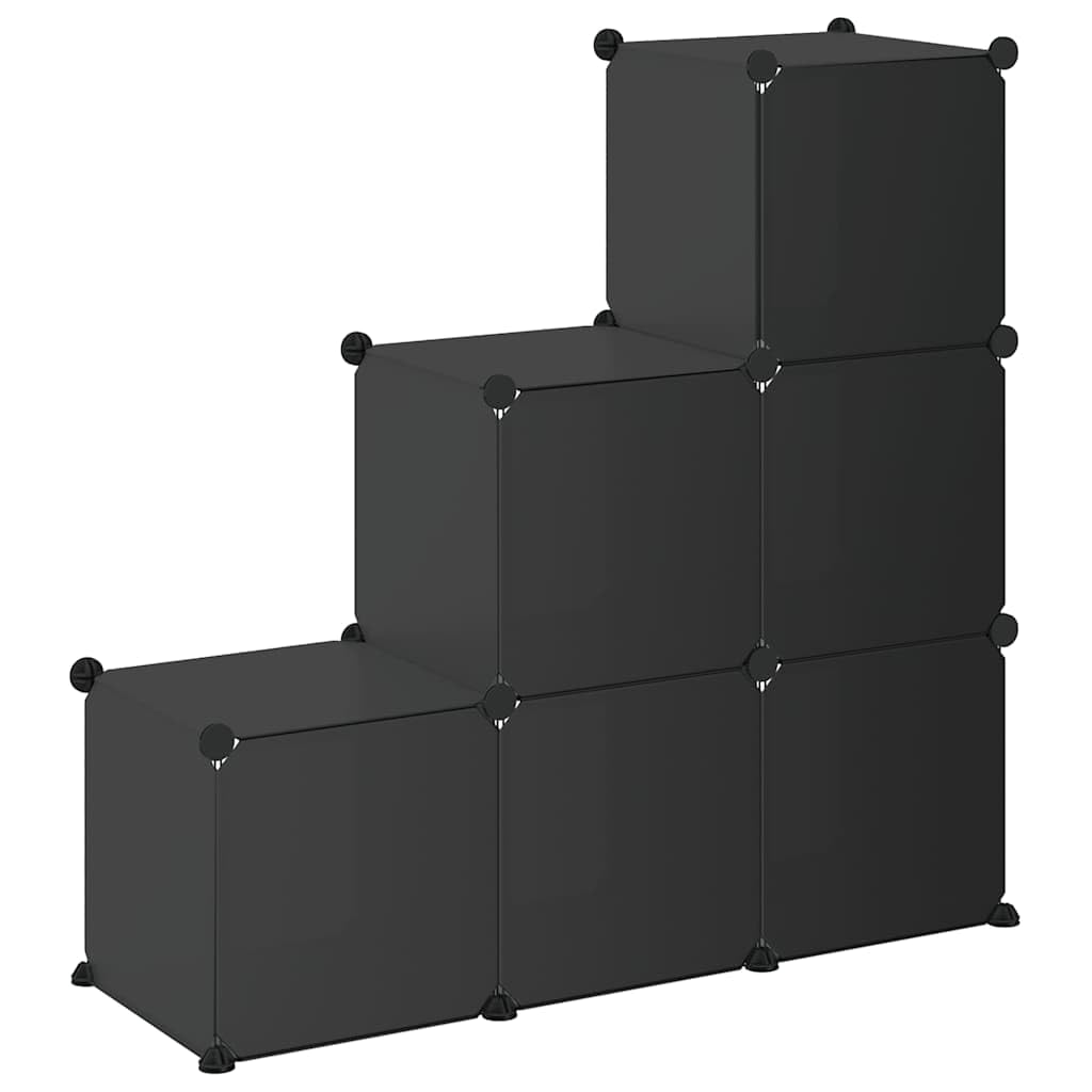 vidaXL 6× Cubes de Rangement Étagère Escalier de Bureau Armoire de Dortoir Organisateur de Rangement Panneaux Empilables Intérieur Noir PP