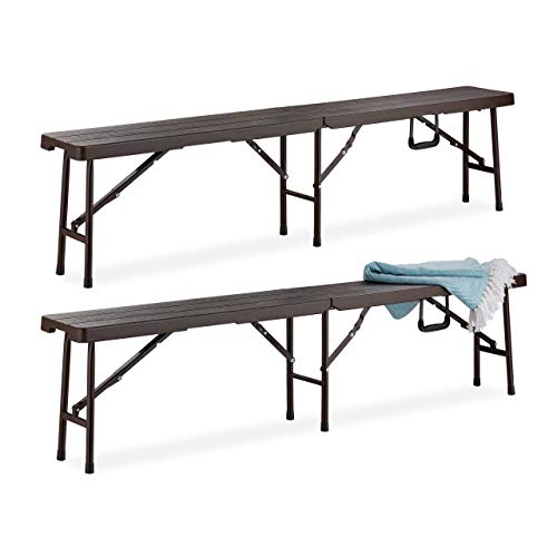 Relaxdays Panca, Set 2x Panche, per Eventi in Terrazza & Giardino, Plastica, Sagra & Birreria, 42,5x179x24,5 cm, marrone