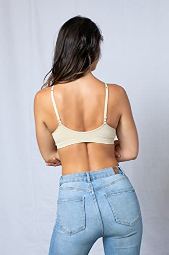 Image of Blue 55 Women's Bralette Wireless Padded Bra Top Sexy Everyday Basic Deep V-Neck