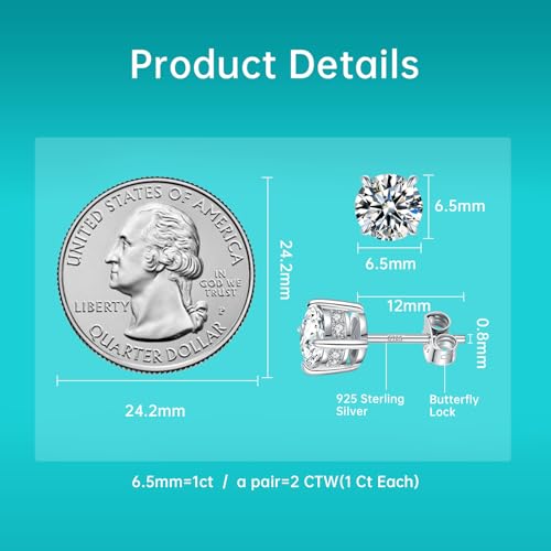 Moissanite Stud Earrings for Women 2CT Total D Color VVS1 Hypoallergenic 925 Sterling Silver Diamond-Like Round Cut Earrings Wedding Anniversary Jewelry Gift4