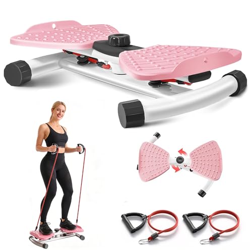 Waist Twister Exercise Machine & Ab Twister Board with 2 Resistance Bands Non-Slip Waist Twist Disc for Core Workout Slim Waist Balance Training & Weight Loss 220lbs Capacity Pink
