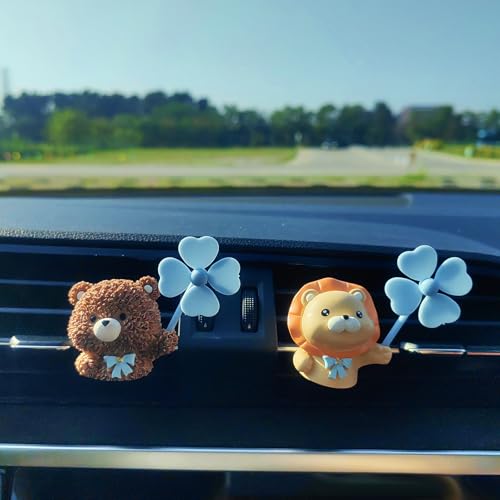 Image of Cute Car Air Freshener Vent Clips, 3D Animal with Mini Fan Diffuser Vent Clip, Air Conditioning Decoration Car Accessories for Women and Men