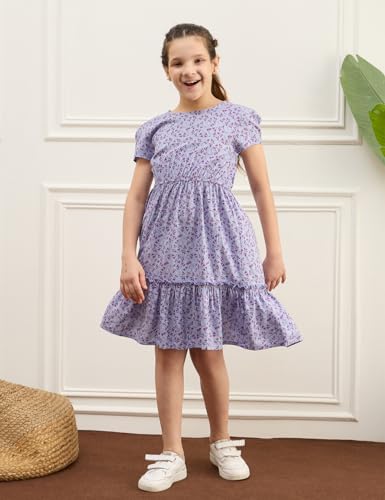 Image of Amazon Brand - Symbol Girls Fit and Flare Printed Rayon Dress | Age 6-14 Years