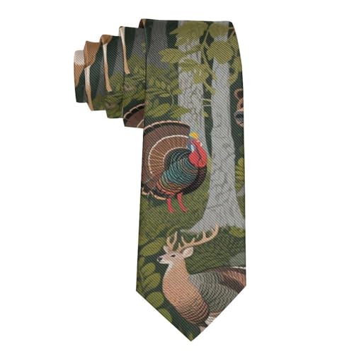 SVEFDOC Men Boys Hunting Camo Moose Deer Bear Turkey Animal Skinny Ties Necktie for Wedding Party Holiday Uniform Adjustable 3D Pattern Print Gentlemen Tie Necktie