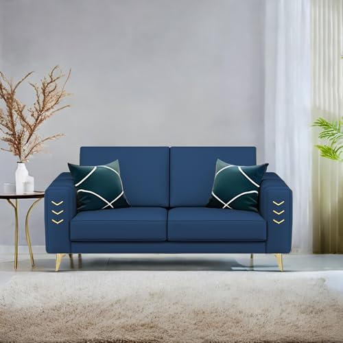 Image of Casaliving Falco 2 Seater Sofa Set for Living Room (Blue Fabric) Premium Fabric Sofa