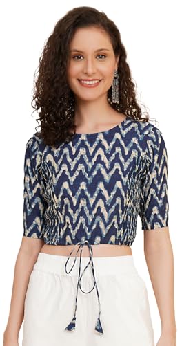 Image of Yash Gallery Women's Cotton Zig-Zag Printed Regular Regular Fit Short Sleeve Blouse