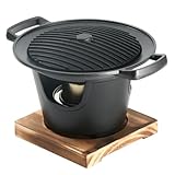 Hibachi Grill, japanischer Aluminiumgrill für den Innenbereich mit Holzsockel, tragbare Holzkohlegrills für drinnen/draußen, Camping, Terrasse, Hinterhof und Picknick für zu Hause