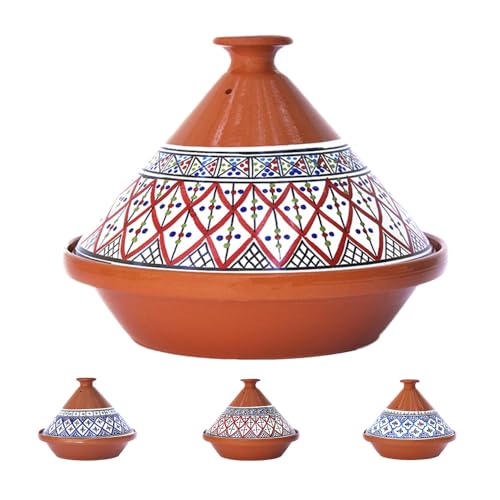 La Mejor Selección de Tajines eléctricos los más solicitados. 36 KAMSAH Tagine Pot hecho a mano y pintado a mano | Ollas de cerámica marroquíes para cocinar y guisar cazuelas de cocción lenta (grande, rojo bohemio)
