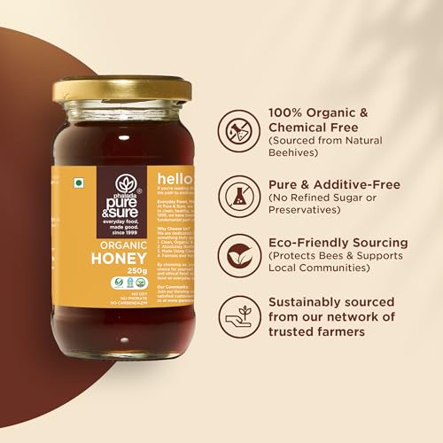 Image of Pure & Sure Organic Honey 250G | 100% Raw & Natural | Organic Certified | Unprocessed & Non-Pasteurized | Rich in Anti-Oxidents & Amino Acids | No Sugar, No Adulterated