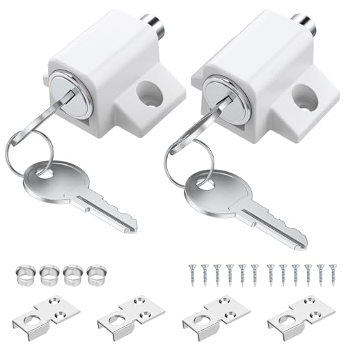 VORXEON Verrou Baie Vitrée Coulissante Blanc Serrures pour Portes Coulissantes Bloque Fenêtres ou baies Coulissantes avec Clés Maison Sécurité accrue(2pcs)