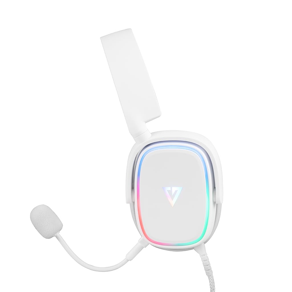 Modecom Volcano MC-899 Prometheo - Cuffie LED RGB bianche 7.1 Virtual Sound, microfono rimovibile.