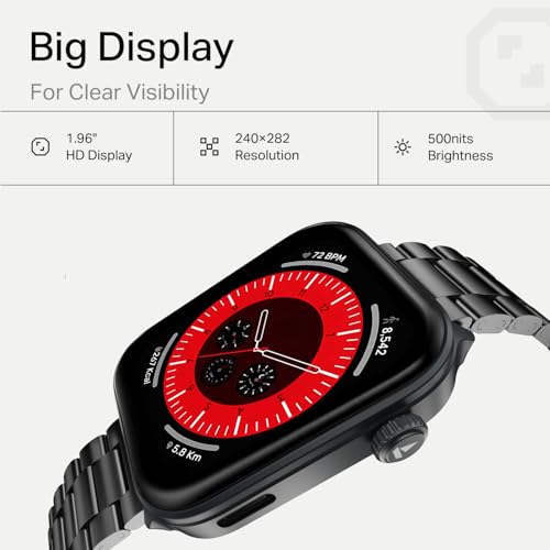 Image of boAt Storm Call 4 India's first Smartwatch with Type-C Charging,1.96 inch(4.97 cm) HD Display, Functional Crown, BT Calling, Sports Modes, Heart Rate, SpO2, Sleep & Stress Tracking, SOS, IP68(Steel Black)
