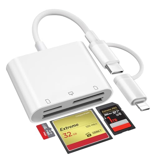 Compact Flash Card Reader [Apple MFi Certified] Lightning USB C to SD/Micro SD/CF Card Reader, Memory Card Reader for iPhone16/15/14/13/12/11 Series, iPad, Macbook, Galaxy, Android, Plug and Play