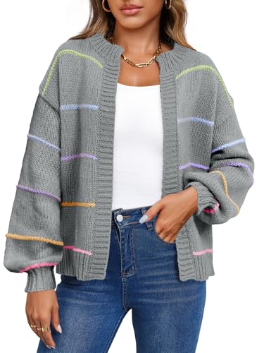 Saodimallsu Womens Color Block Cardigan Sweater Striped Open Front 2024 Fall Chunky Trendy Knit Loose Sweater Coats
