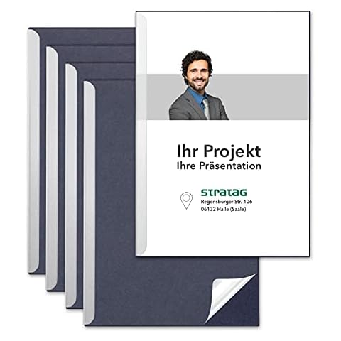 STRATAG Klemmschienen-Set (6 Stück) mit transparentem Deckel aus PP Kunststoff sowie Binderücken aus stabilem 320 g/m² Karton (Klemmmappe A4 Blau Marineblau) Cover