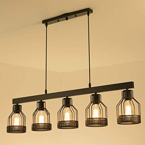 Lustre rustique en fer forgé 5 lumières et suspension industrielle E27