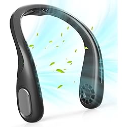 Ventilador Cuello Amazon FOTFLACE Ventilador de cuello portátil, 5000mAh Ventilador USB Recargable con 3 Velocidades Silencioso, Ventilador Cuello Portátil Sin Aspas para Interior Oficina Viajes-Negro