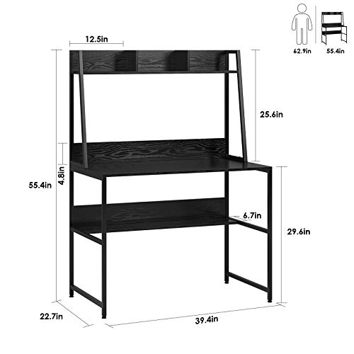 Kealive Computer Desk with Hutch and Bookshelf 39 Inches Writing Study Desk with Shelves Small Spaces Desk with Compact Design Home Office Desk with Stable Metal Frame, Black