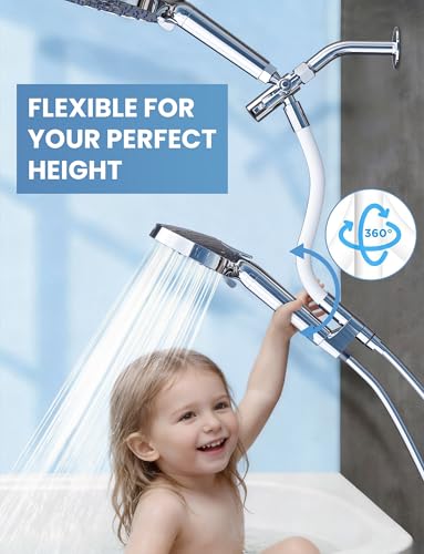 Image of Magichome Filtered Shower Head Handheld Mother-Child Large Arm Combo, High Pressure 10-Spd Detachable Chrome Showerhead w /Stainless Hose, Water Softener Beads Hard Water - Remove Chlorine, Sliver