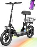 Hiboy Q2 Electric Scooter with Seat for Adults, 500W Peak Motor, 20MPH, 22 Miles Range, Foldable, Dual Suspension, Front & Rear Drum Brakes, Commuter E Scooter with Basket & Phone Holder, Pure Black