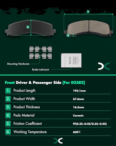 Image of SCITOO D2382 D2383 Front & Rear Ceramic Brake Pads Sets w /Hardware Replacement For Ford For Bronco 22-24,For Ford For Expedition 22-24,For Ford For F-150 21-24,For Lincoln For Navigator 22-24