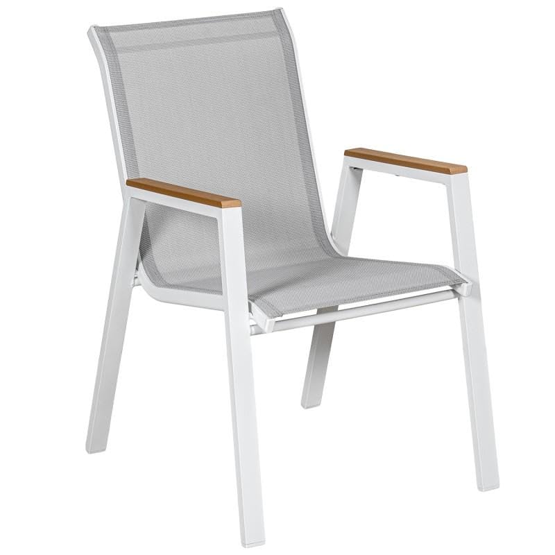 Chaise d'extérieur alu textilène blanc gris DRW | Fauteuil jardin empilable