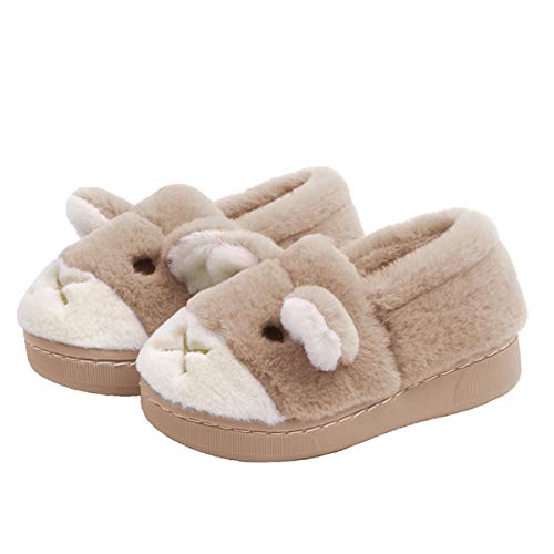 DEBAIJIA Toddler Shoes 1-5T Baby First-Walking Kid Cotton Slippers PVC Material Warm Soft Sole Cute Cartoons Bear 10 US Beige(Tag Size 18-19)