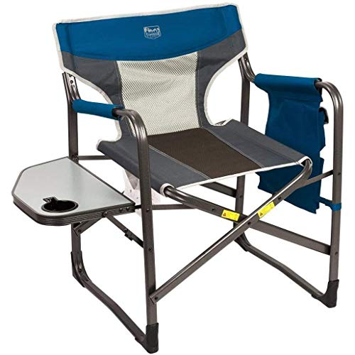 Timber Ridge Director's Chair Oversize Portable Folding Support 300lbs Utility Lightweight for Camping Breathable Mesh Back with Side Storage Bag, Side Table, Blue, Large