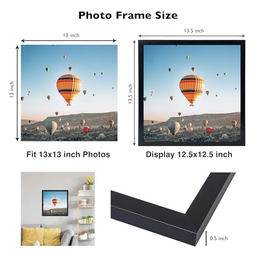 Image of JCJMY 13x13 Picture Frame Black for Wall Hanging, Wall Mounting Horizontally or Vertically, 13 x 13 Square Wall Gallery Poster Photo Frame with Shatter Resistant Plexiglass, Black