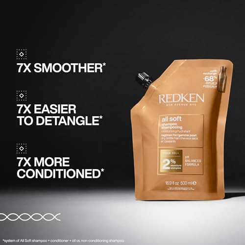 Image of Redken All Soft Shampoo - Moisturizes & Hydrates Dry Hair, Softens & Adds Shine, With Argan Oil, Safe For Color-Treated Hair
