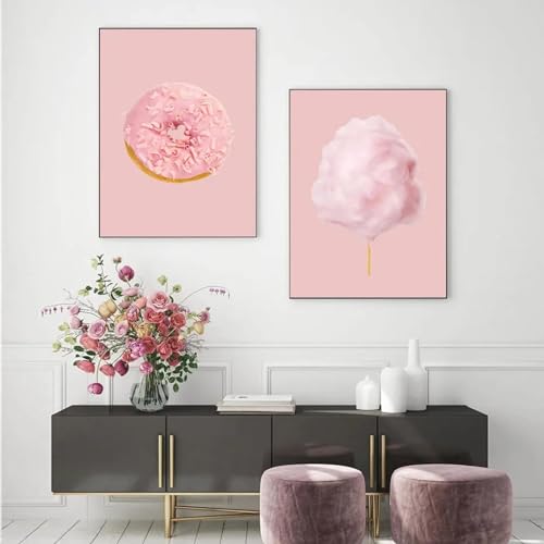 Toile murale moderne barbe à papa rose 30x50 cm avec 2 cadres