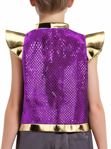 Kids Boys Fairy Tale Arabian Prince Vest Shiny Sequins Open Front Waistcoat Super Bro Toad Outfits2