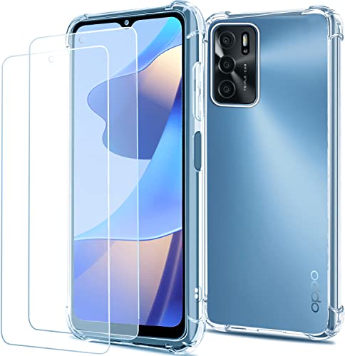 Coque pour Oppo A16/ A16S/ A54S avec 2 Pièces Protection Écran en Verre Trempé, Transparent Étui de Protection en Silicone Antichoc, Mince Souple TPU Bumper Housse-6.52 Pouces- Transparente Cover