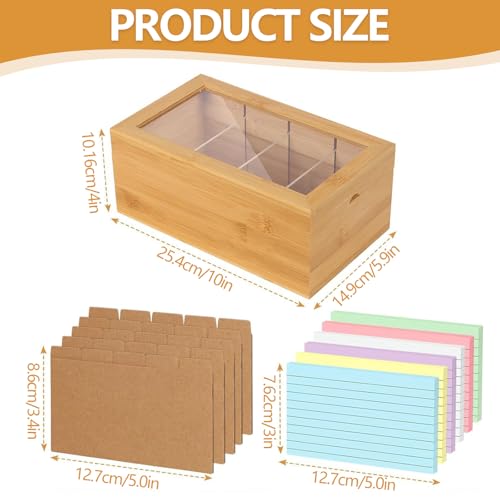 A7 Karteikarten Box Karteikasten Holz mit Deckel 25.4 * 15 * 10cm Vokabelbox mit 300 Stück Karten Karteikartenbox Karteibox für Vokabeln zum Büro Schulen