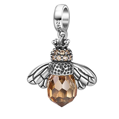 Queen bee charms pendant 925 sterling silver faceted orange cryst…