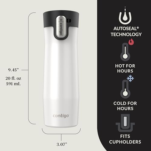 Image of Contigo AUTOSEAL West Loop Vacuum-Insulated Stainless Steel Travel Mug with Easy-Clean Lid 20 oz 2-Pack Salted Frosted Pearl; Glacier Frosted Pearl